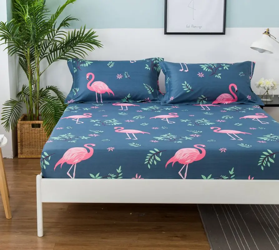 

1 Pc 100% Polyester Printed Fitted Sheet Mattress cover bed sheet sheets elastic band single double queen mattress protector