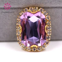 new hot gold base rectangular octagonal shape cryatal violet sew on rhinestones glass crystal button diy clothing accessories