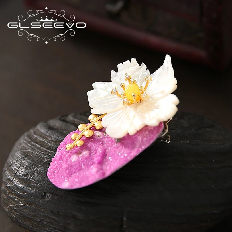 GLSEEVO Натуральный камень Mother Of Pearl Цветок Брошь Pin пчелиный воск броши для Для