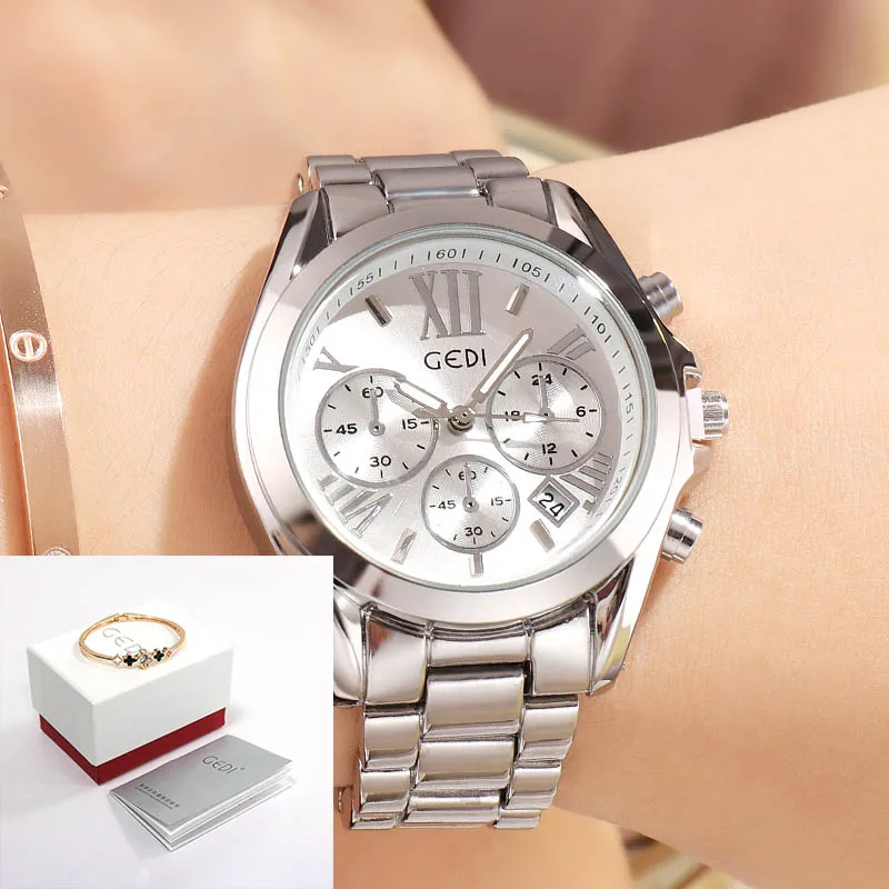 Silver box GEDI часы из розового золота для женщин повседневные часы дамы лучший бренд кристалл Роскошные женские наручные часы девушка Relogio Feminino - Цвет: Silver box