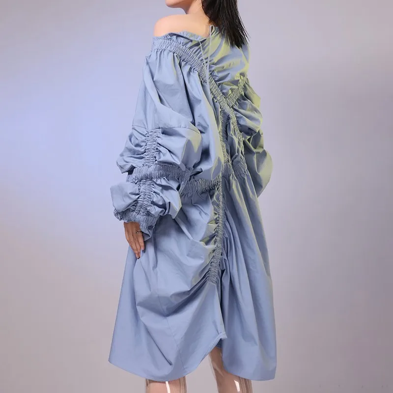 Женское асимметричное платье TWOTWINSTYLE с пышными рукавами рюшами эластичная туника