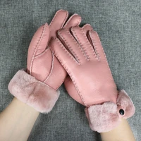 winter gloves women mittens fur genuine leather gloves fashion elegant ladies warm cashmere wrist gloves 5 colours