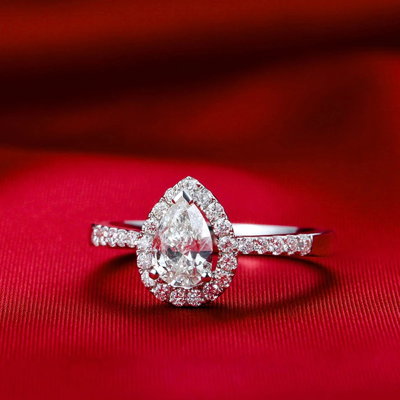 ZOCAI FINE Винтаж sideston 0,6 CT натуральный H/SI Груша огранка плавающий HALO алмаз кольцо 18 к белое золото W03261