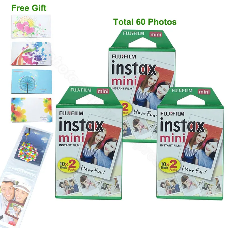 

Пленка для Fujifilm Instax Mini 9, 60 листов, с фотоальбомом для Mini 7s, 8, 9, 70, 25, 50s 90, для мгновенной печати камеры Liplay SP1 SP-2