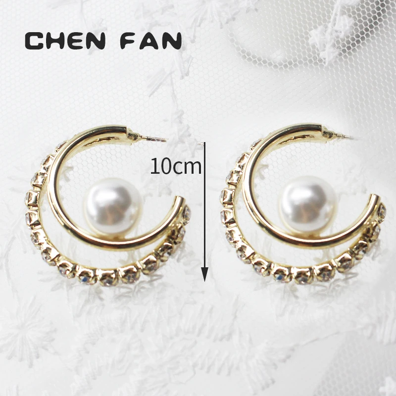 

CHENFAN S925 women's earrings 2020 pearl Earrings For Women with Rhinestone Fashion Jewelry CC pearl earrings Pearl jewelry gift