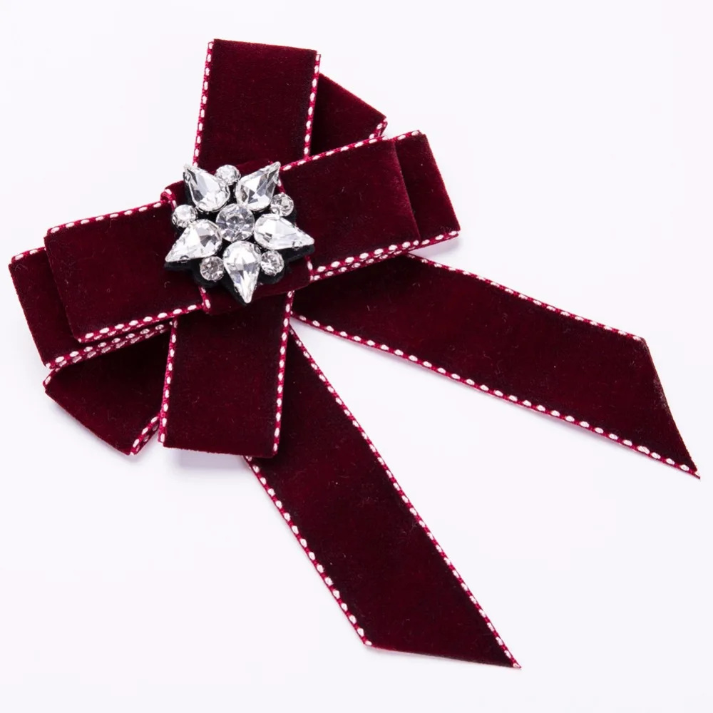 meidi Vintage Elegant Velvet Bow Brooches For Women Rhinestone Flower Brooch Pin Tie Clothing Dress Accessories | Украшения и