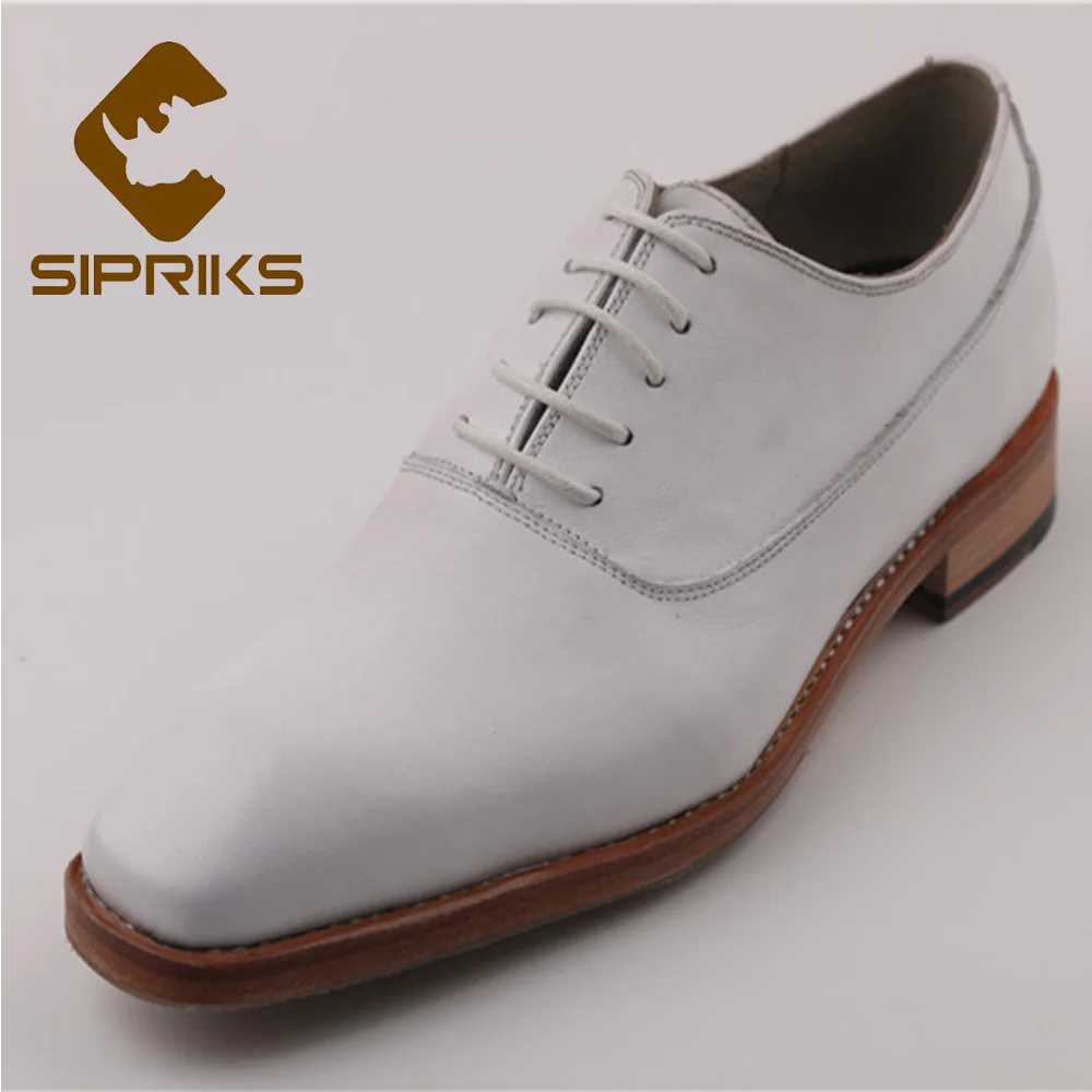 

Sipriks Mens White Leather Wedding Shoes Grooms Italian Handmade Goodyear Welted Dress Oxfords Square Toe Social Gents Suit 46