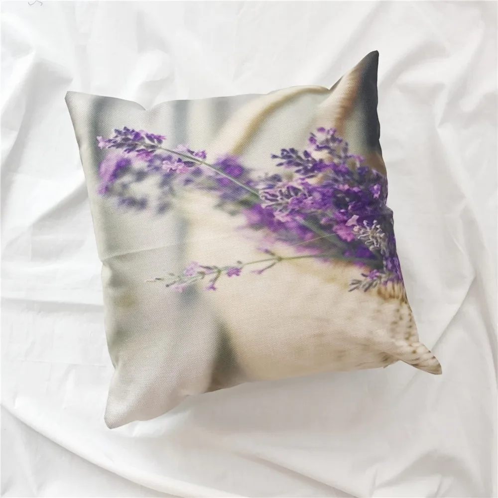 Lavender Cushion Cover Violet Flowers Printed Linen Cotton 45X45cm PillowCases Valentine's Day Gift Home Decor SMC1793T-90 | Дом и сад