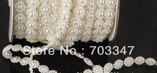 

6 ROLLS (25 METERS/ROLL) X 1cm FLOWER PEARL TRIM IN IVORY,Flat flower pearl beads by the yard * FREE SHIPPING