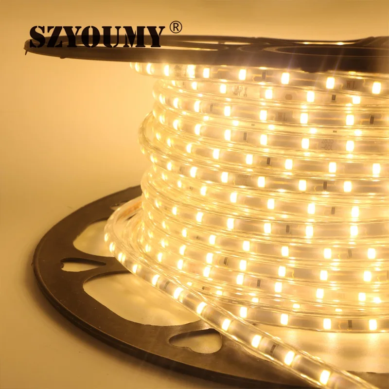 

SZYOUMY 200m 2835 SMD Led Strip Flexible Rope Tape 220V 230V 240V High Voltage 60LEDS/m Bright Warm white/cool white/red/green