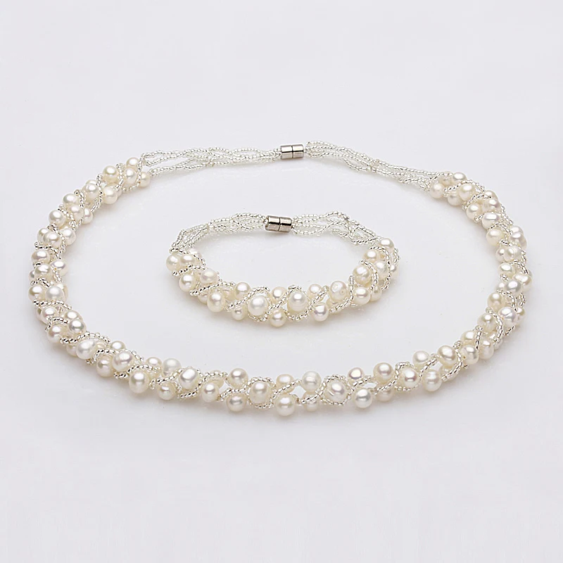 white jewelry set 3 цвета, натуральный пресноводный жемчуг, ювелирные наборы, настоящий жемчуг, ожерелье, браслет, ювелирные наборы для женщин - Цвет камня: white jewelry set