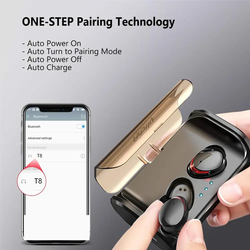 TWS T8 Bluetooth наушники настоящие беспроводные вкладыши бас стерео IPX6