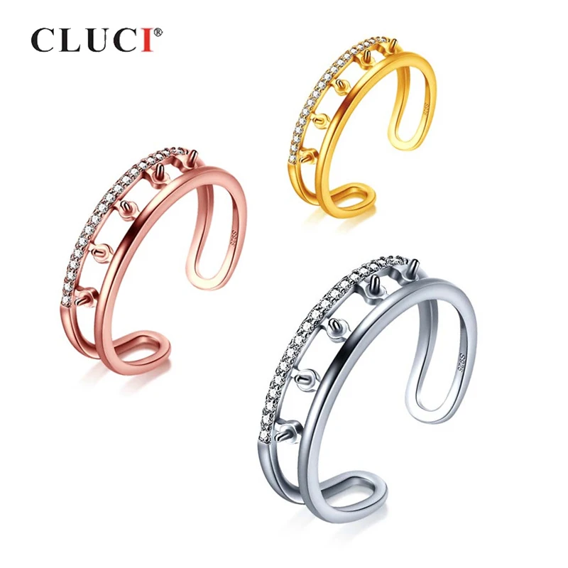 

CLUCI 925 пробы, серебряное кольцо из розового золота с цирконием для женщин, серебряное кольцо с жемчугом 925 пробы, открытое Открытое кольцо, ювелирные изделия SR2237SB
