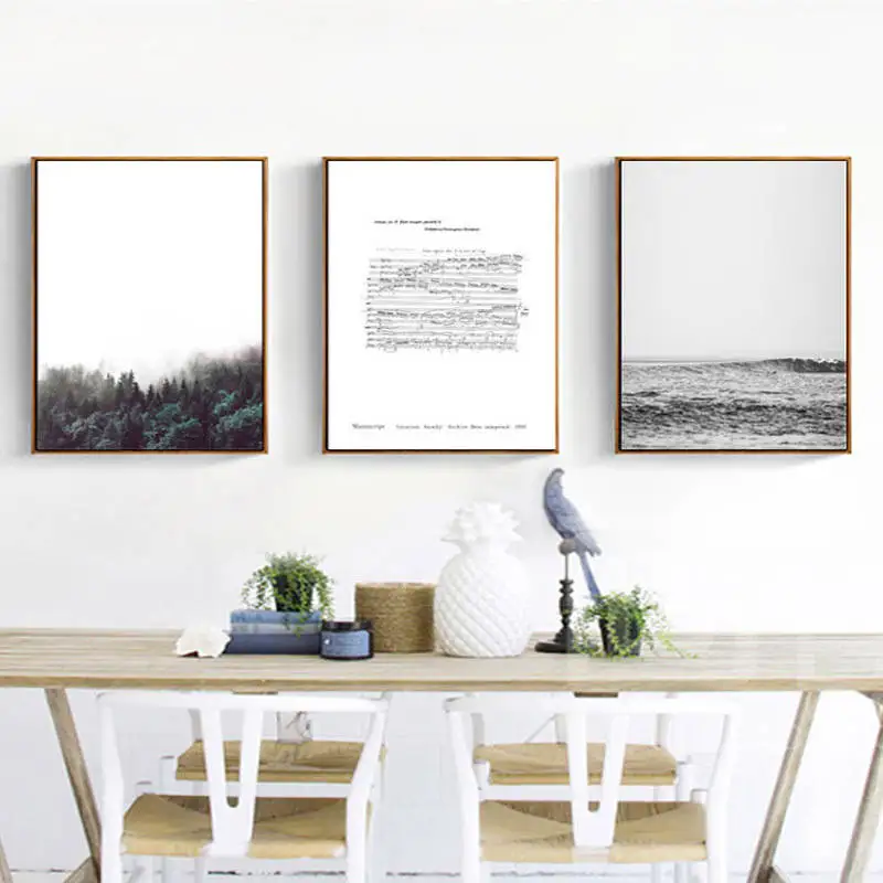 Nordic modern canvas painting sea and Chopin manuscript posters prints pictures living room wall art home decor No Frame | Дом и сад