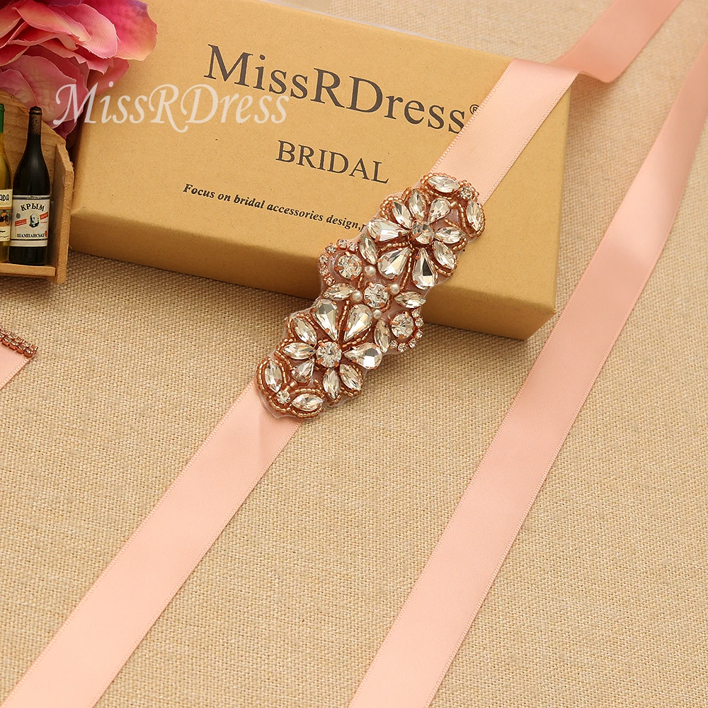 Пояс для свадебного платья со стразами MissRDress пояс из розового золота с