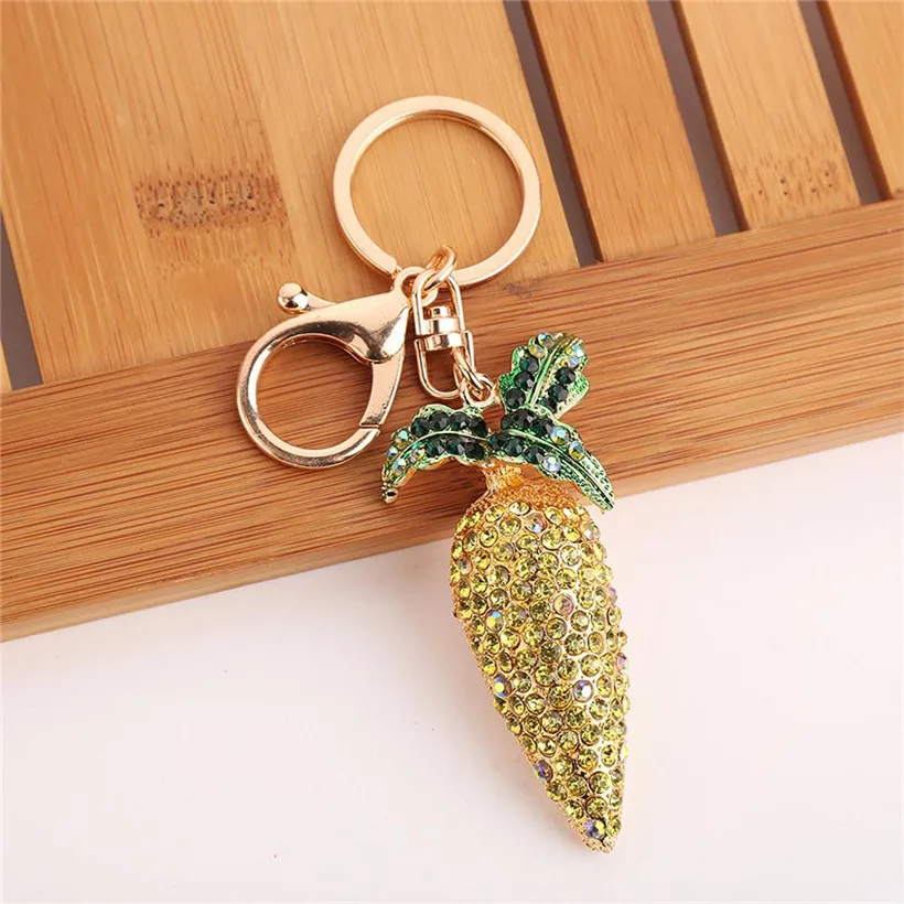 2018 Rhinestone Alloy Radish Charm Keychain Sparkling Bag Handbag Key Ring Car Pendant llaveros mujer | Украшения и аксессуары