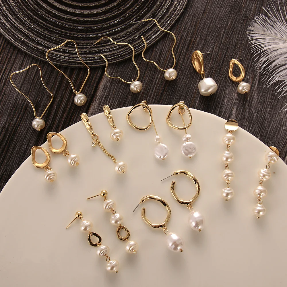 

1Pair Fashion Pearl For Women Geometric Irregular Dangle Statement Earrings Jewelry Wedding Party Girl Gift