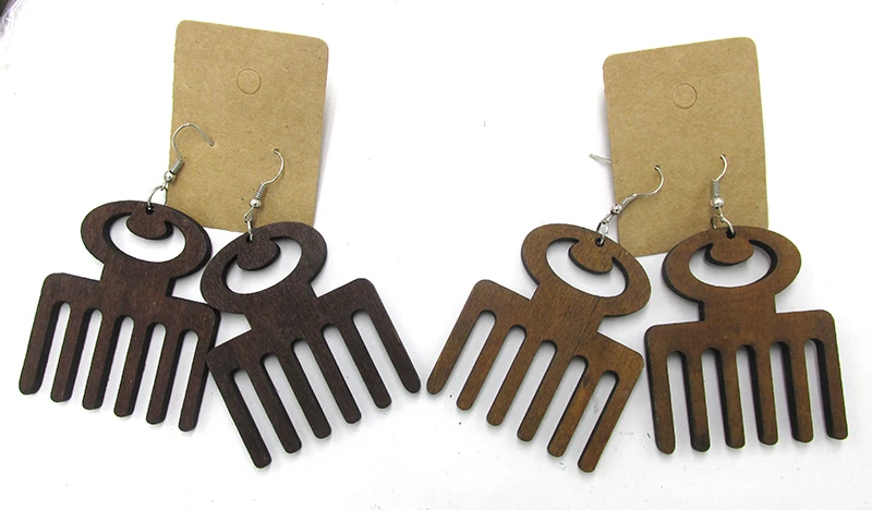

Smaller Size Afro Pick Wood Earrings can mixed 2 colors