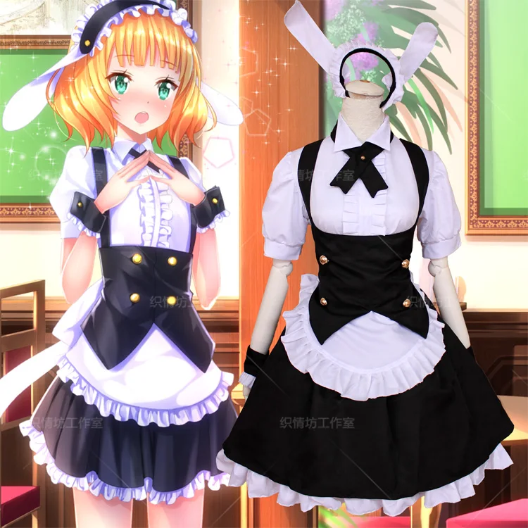 

Free shipping Hot Anime Gochuumon wa Usagi Desuka cosplay Kirima Syaro Tedeza Rize cos Maid costume cute cartoon Maid