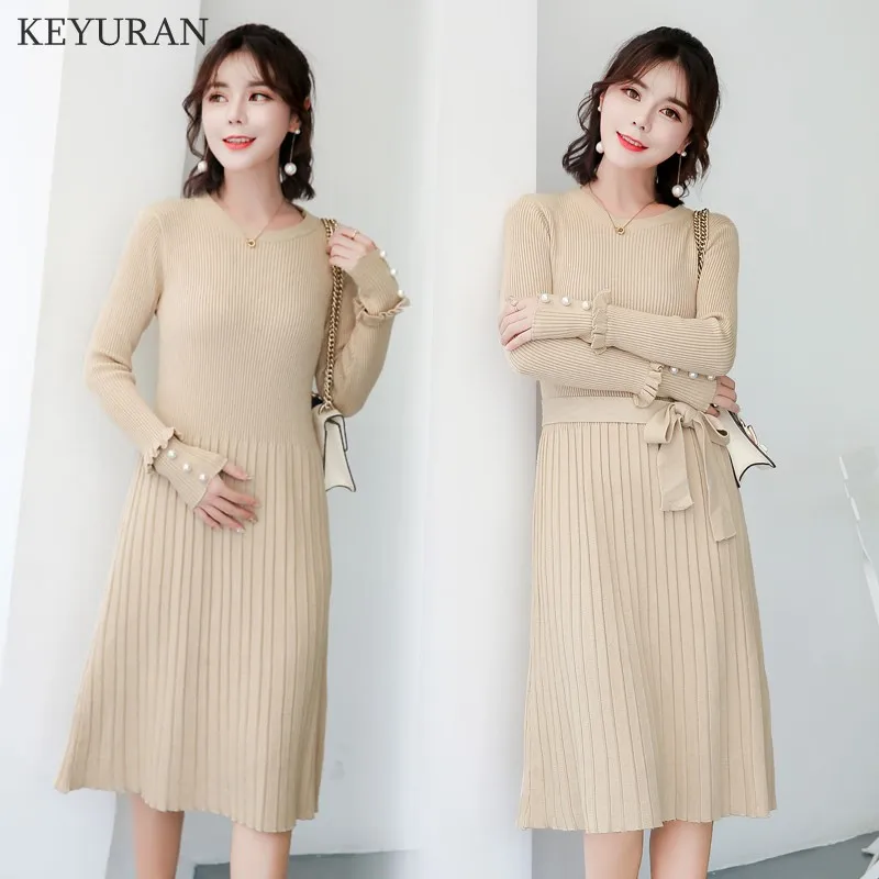 Sweet Beading Knitted Maternity Dress 2018 Autumn New Fashion Clothes for Pregnant Women A Line Slim Charming Pregnancy Dresses | Мать и