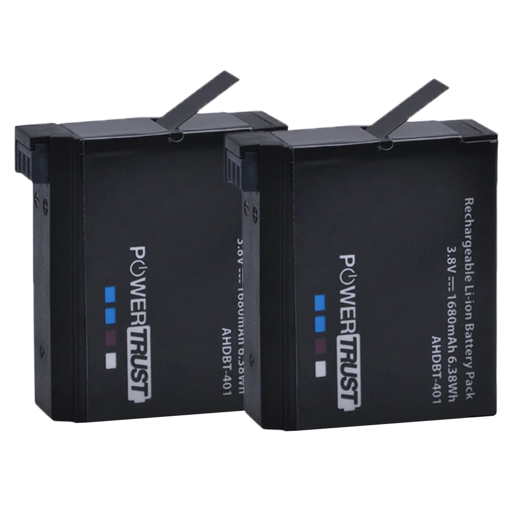 Аккумулятор PowerTrust для цифровой камеры 2 шт. 1680 мА/ч AHDBT 401 Go Pro AHDBT401 li ion GoPro 4 HD Hero