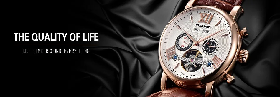 BINSSAW механические часы для мужчин Спорт Tourbillon Автоматический Топ люксовый бренд Relojes Hombre кожа Moon Phase часы relogio