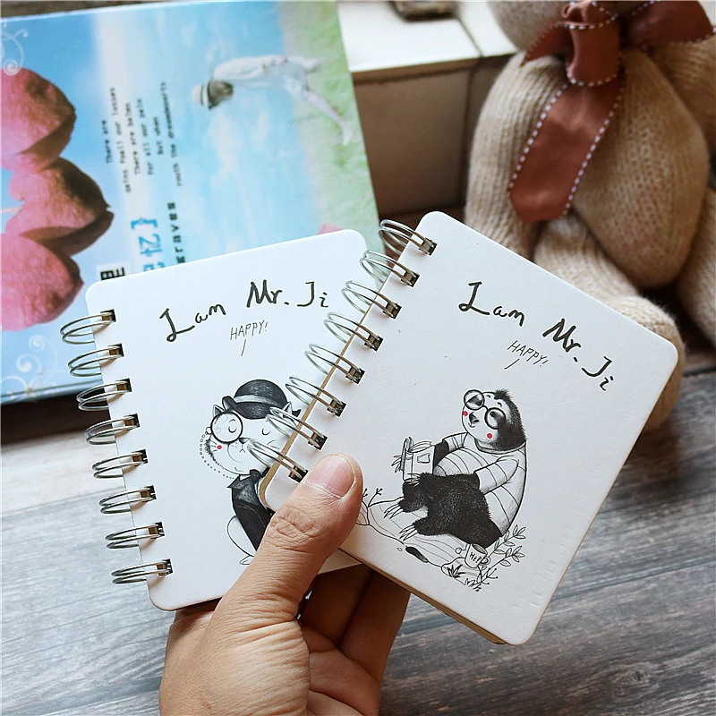 A7 Cute little animal notebook Hard surface iron ring hand holding portable notepad Student notebook