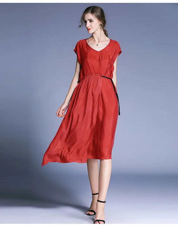 Женское асимметричное платье CUPRO элегантное большого размера с поясом V-образным