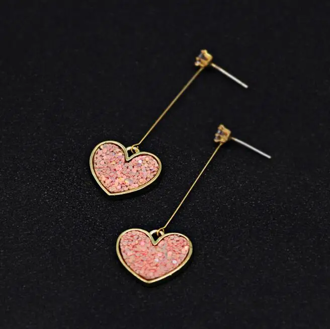 Ea930 Свадебные модные милые/романтичные длинные серьги с блестками в форме сердца