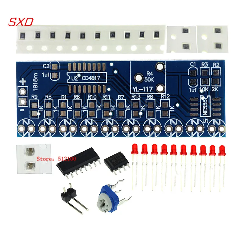 NE555 CD4017 беговые светодиодные светильники электронный набор для производства