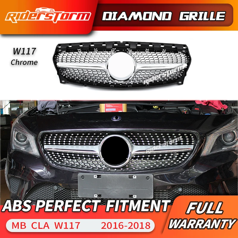 For CLA class W117 Diamond Grill Front Grille for CLA180 CLA200 CLA220 CLA250 Car grille front bumper lip 2016 2018|Гоночные решетки|