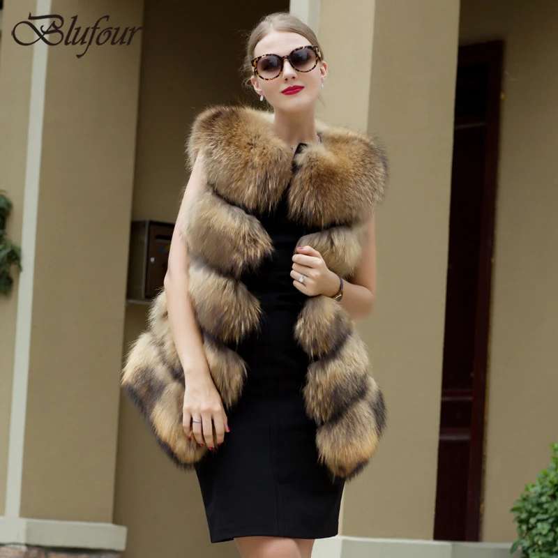 2018 New Real Fur Vest Natural Raccoon Parka Warm Thick Winter Jacket Women's Clothing Coat Luxury Streetwear | Женская одежда
