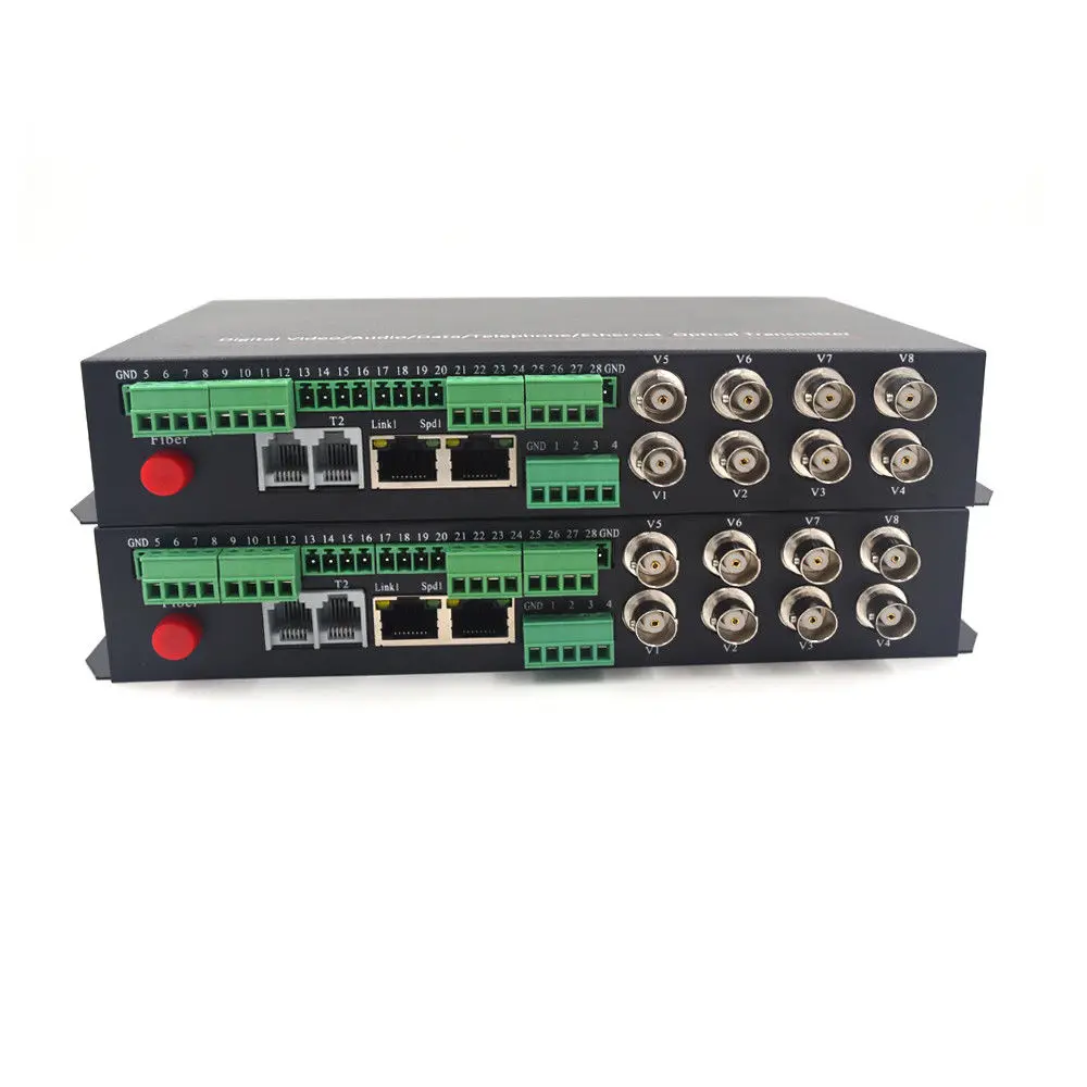 8CH видео 10/100 Мбит/с Ethernet RS 422 данных Контактное закрытие волокна