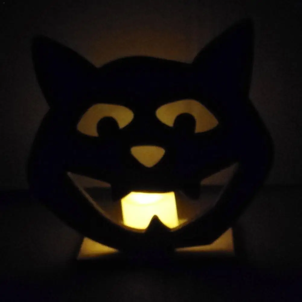 Новинка 2019 деревянный Хэллоуин трафарет в виде кошки с свечи светодиодный лампы