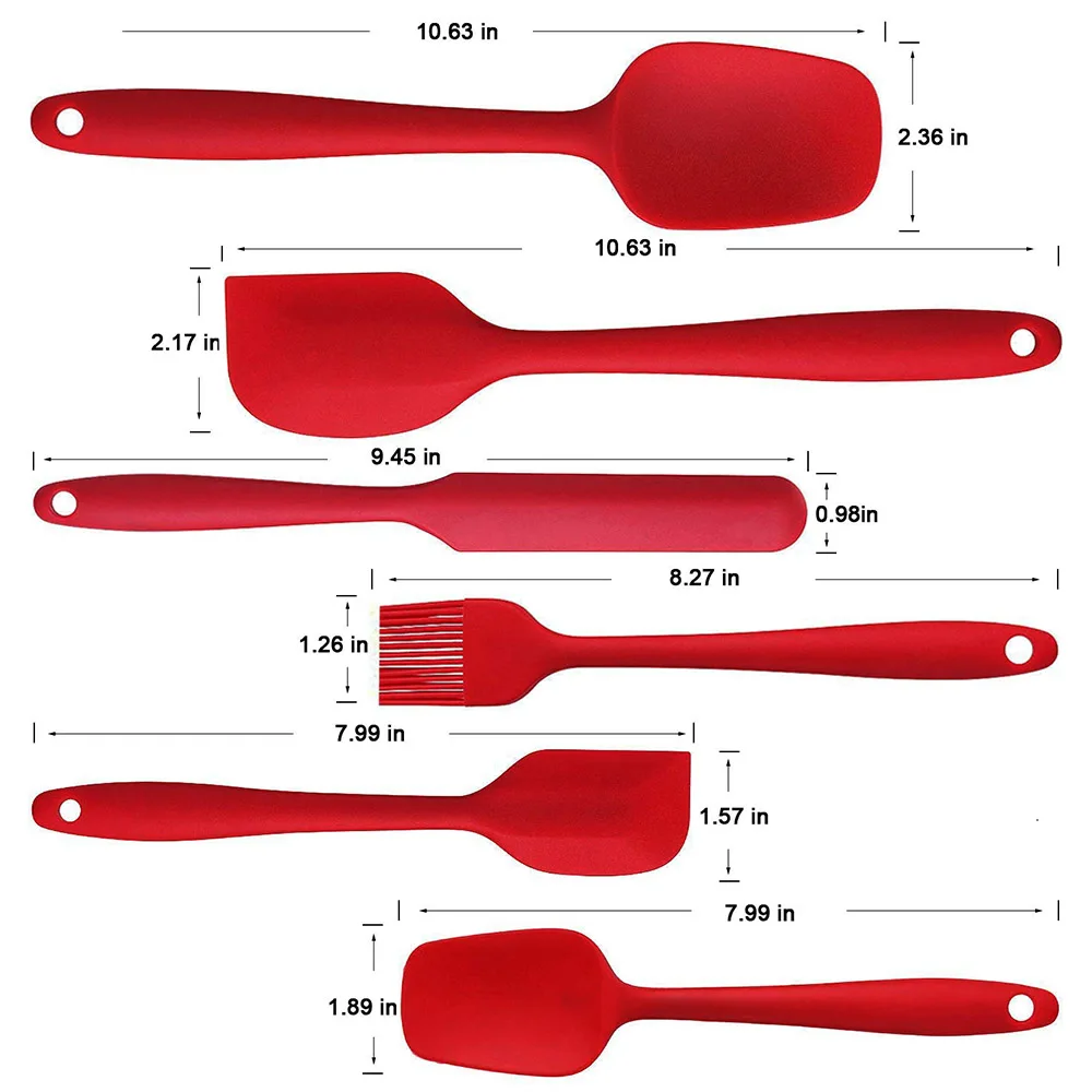 6pcs-set-red 6 шт силиконовые наборы для лопаток кухонная утварь скребок для инструментов ложка Мягкая силиконовая кисть инструмент для выпечки и приготовления пищи кухонная утварь - Цвет: 6pcs-set-red