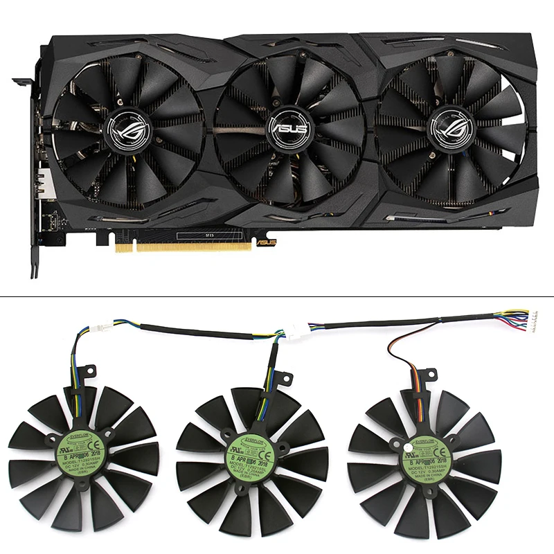 

Вентилятор для видеокарты ASUS T129215SH T129215SL 12 В 0,30 А, охлаждающий вентилятор для графической карты ASUS ROG-STRIX-RTX 2070-O8G-GAMING RTX2060 O6G, 87 мм