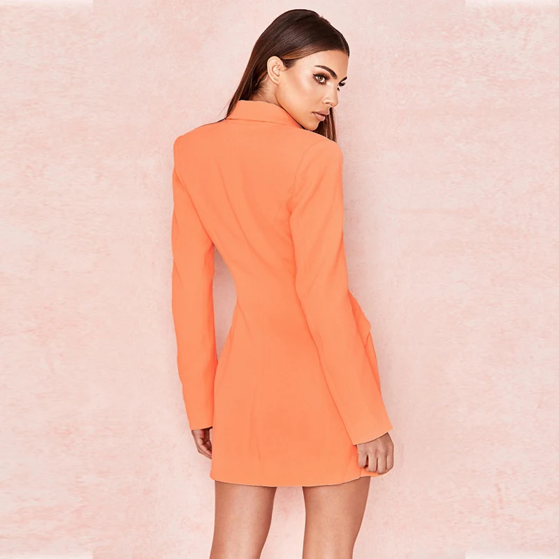 

Fashion Color 2019 Long Sleeve Orange Coat Autumn Winter Sexy Coat Women Button V Neck New Lace Up Slim Solid Club Wear Verano