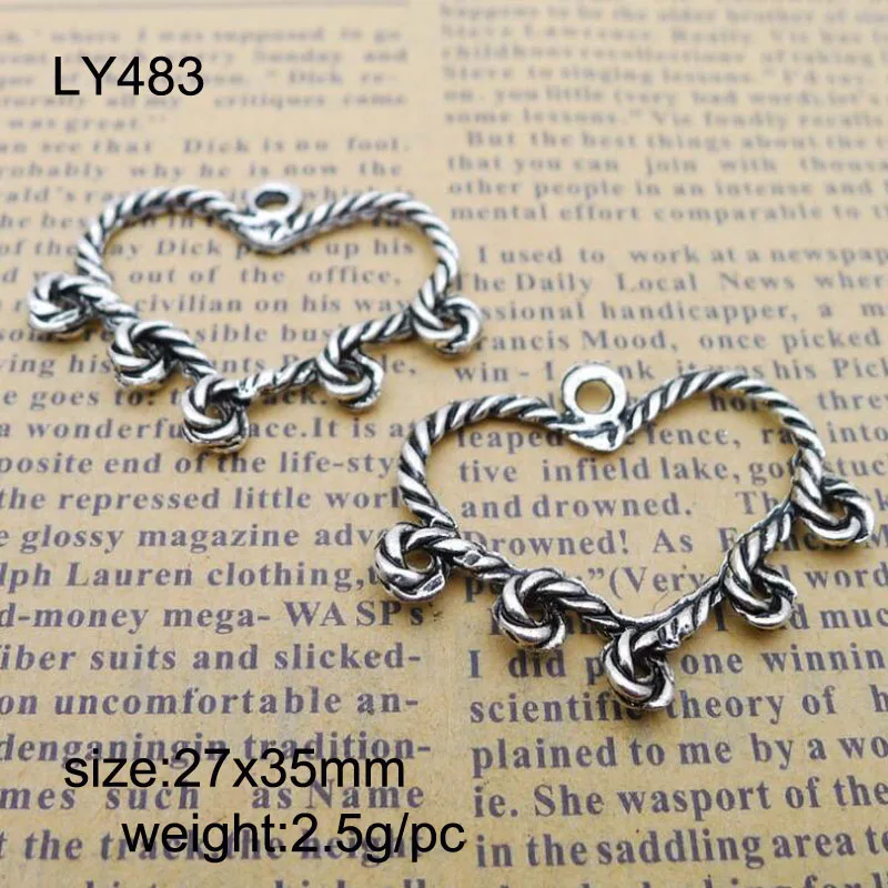 

High Quality 25 Pieces/Lot 27*35mm Antique Silver Plated Heart Charms Pendant