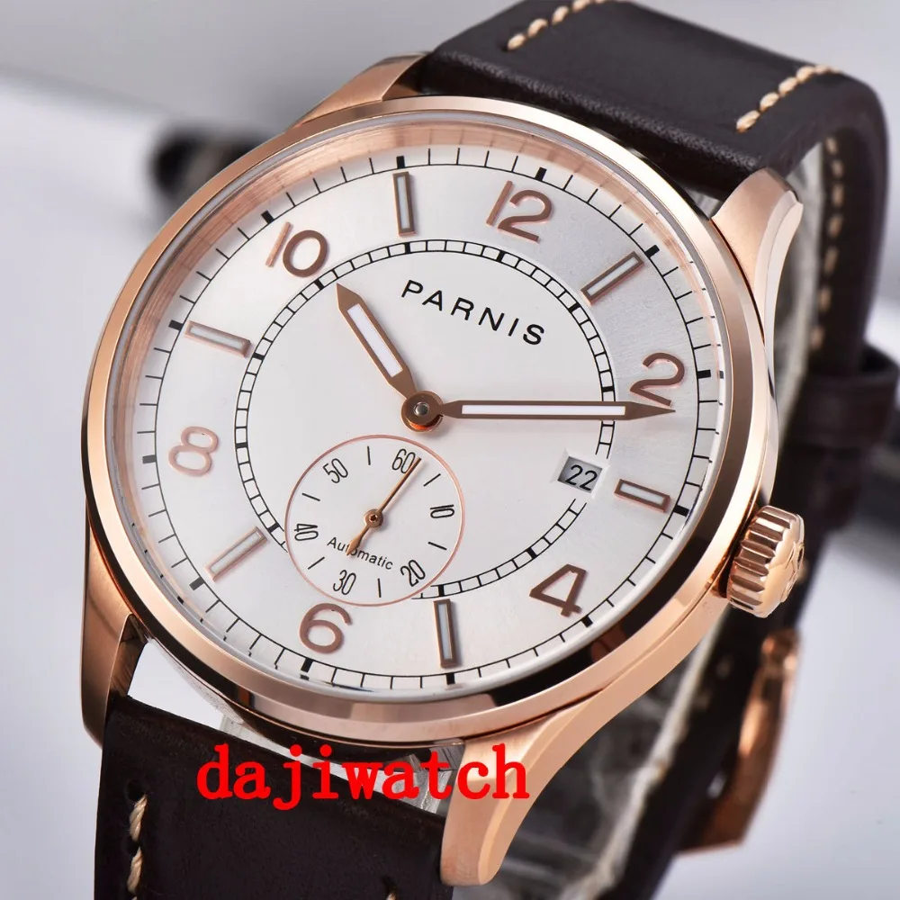 

Новые механические Автоматические Мужские часы из розового золота с черным циферблатом и календарем, 42 мм