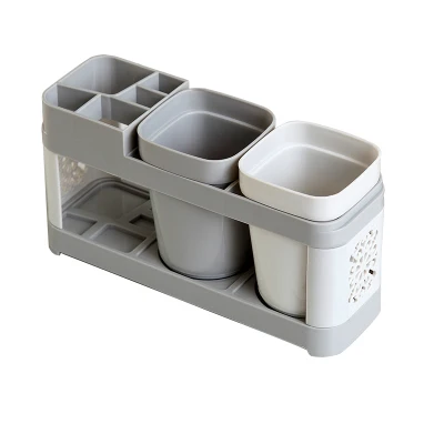 Double gray white Новая Ванная комната Зубная щетка чашка держатель для зубной пасты и щетки костюмы для ванной набор креативные щетки для мытья чашки семейные инструменты для ванной комнаты - Цвет: Double gray white