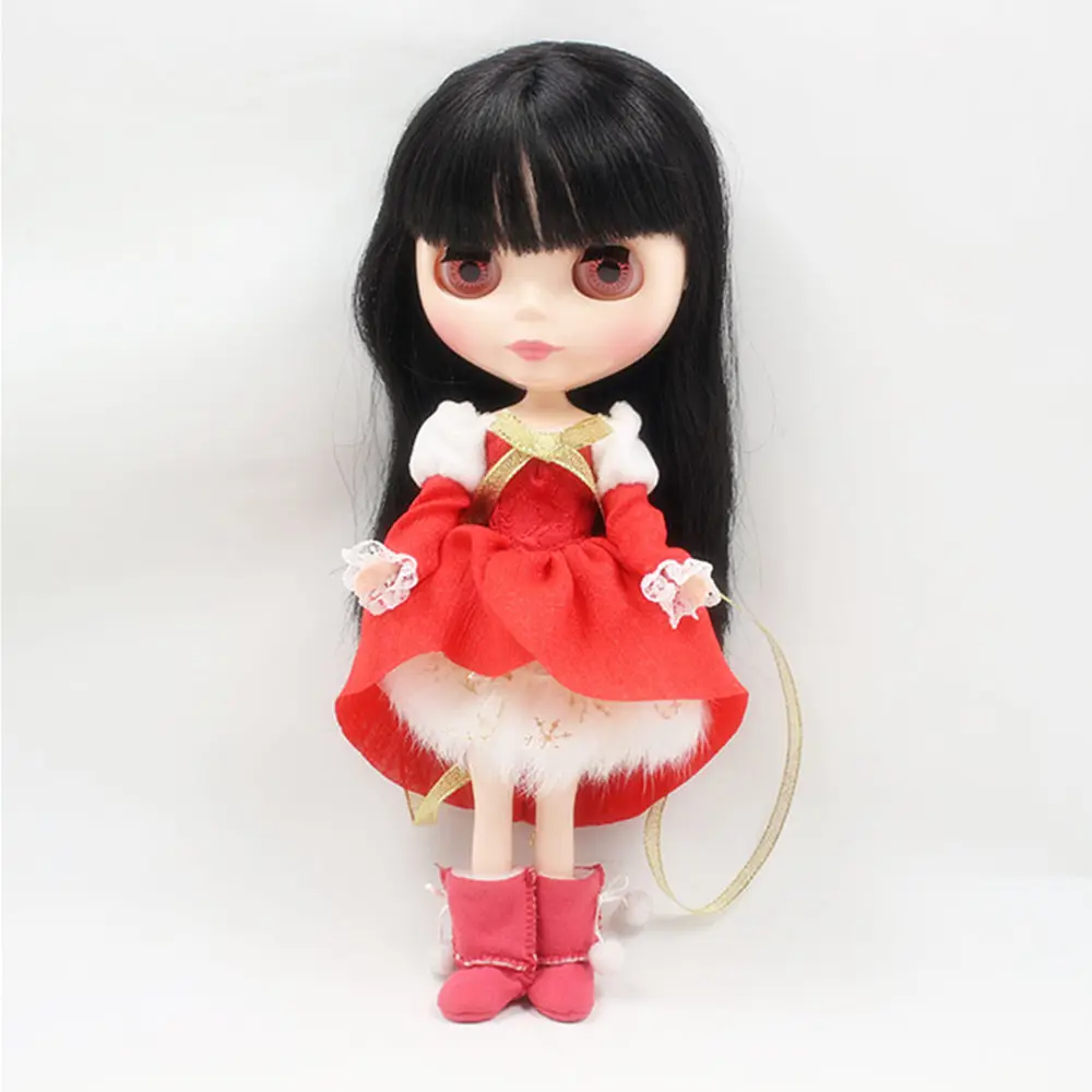 Кукольное платье DBS blyth с юбкой на новый год красная кружевная Рождественская
