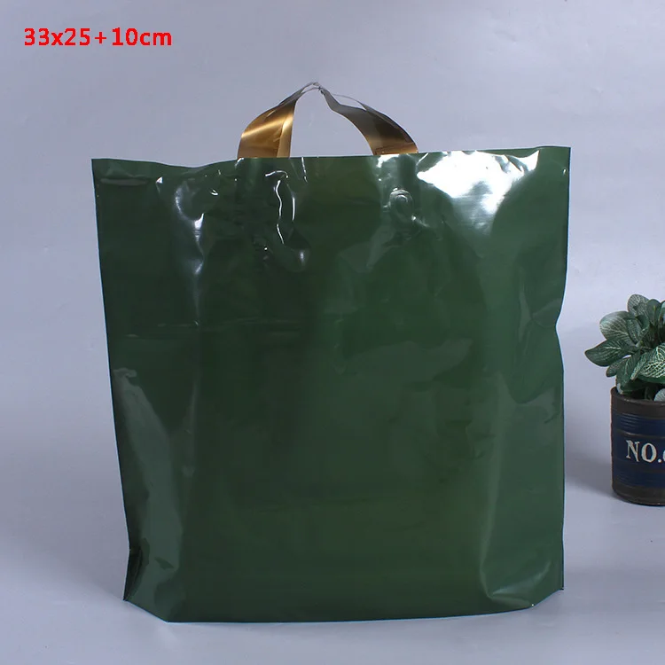 dark green Толстые большие пластиковые хозяйственные сумки толстые бутик Подарочная одежда упаковка пластиковая подарочная сумка с ручкой 10 шт несколько узоров - Цвет: dark green