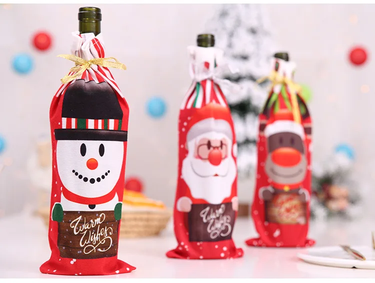 Navidad печать бутылки вина набор рождественских украшений для дома кухня отель Новогоднее украшение шампанское шапки Санта-Клауса