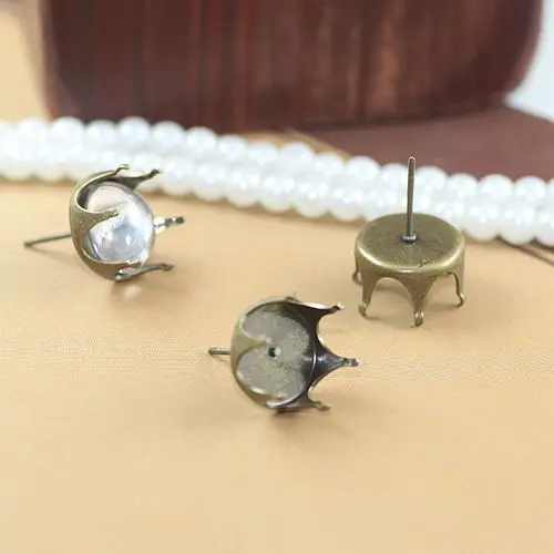 Винтажная Корона ободок серьги-гвоздики настройки пустые для 10 мм DIY хрустальное