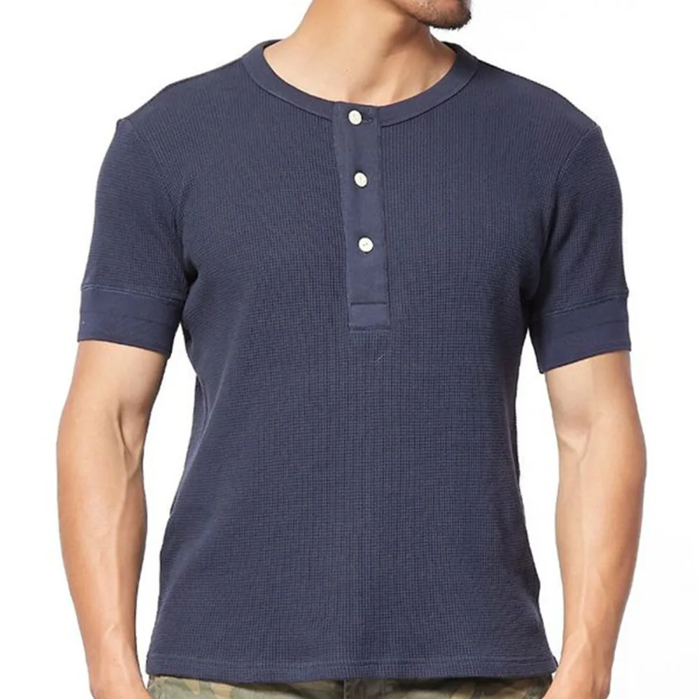 Уличная хлопковая Футболка Walf проверяет Генри воротник футболка Для мужчин