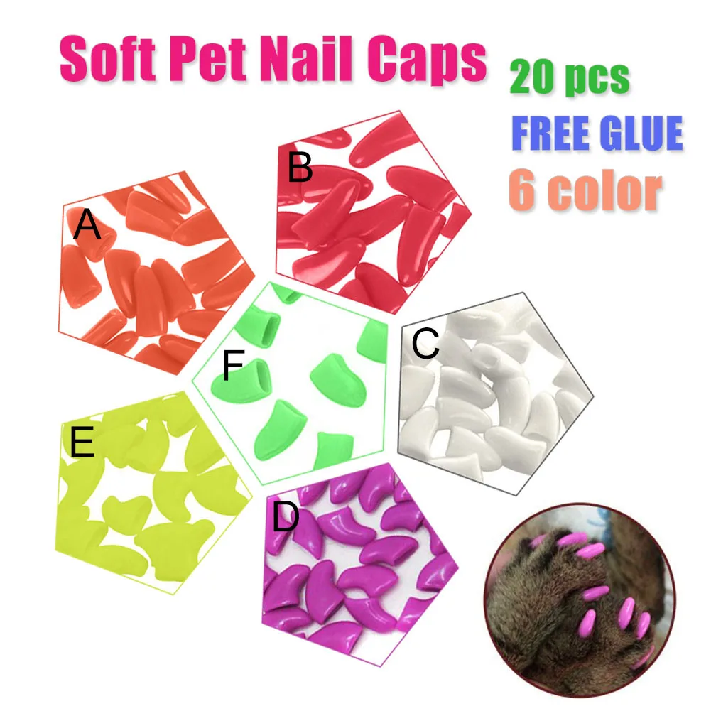 20 шт./компл. мягкие кошачьи колпачки для ногтей Pet Paw Claw Control защита домашних