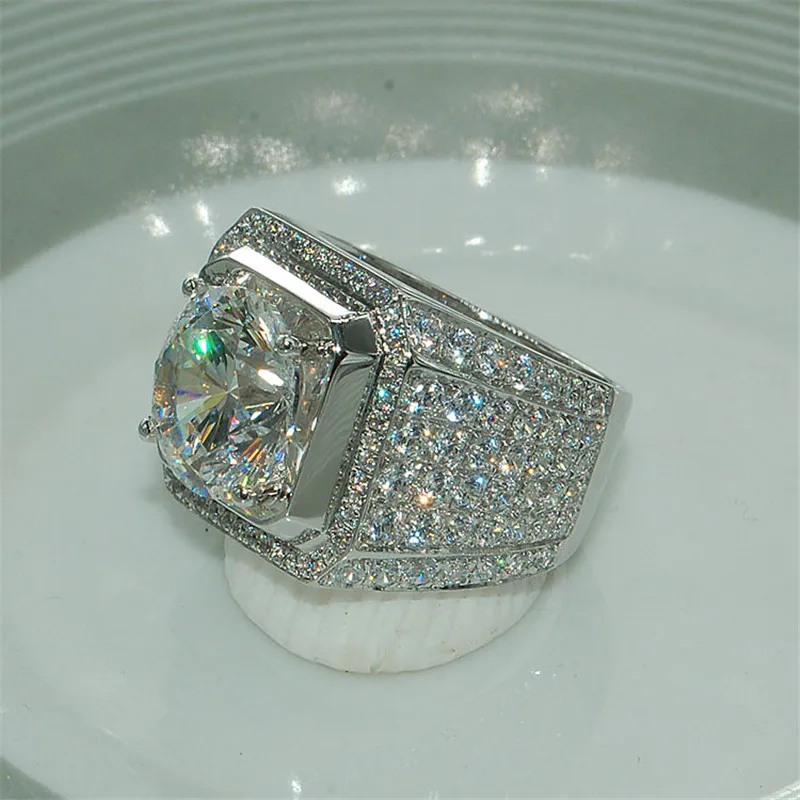 Choucong роскошное мужское кольцо круглое 4ct 5A циркон кристалл белое золото