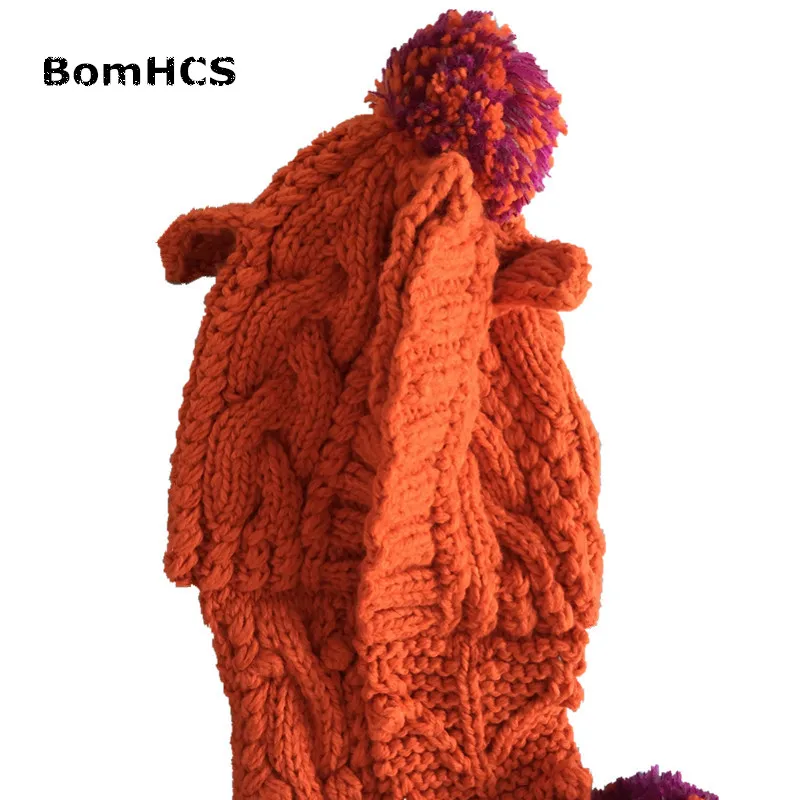 BomHCS Cute Cat Ears Hat with Scarf + Gloves (2pcs Suit) Winter Warm 100% Handmade Knitted Beanie Neckerchief Mittens