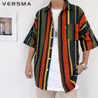 Мужская полосатая рубашка VERSMA, голубая гавайская рубашка в стиле оверсайз с короткими рукавами в Корейском стиле Харадзюку, лето 2019