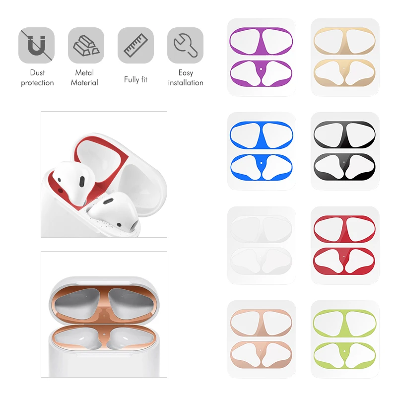 Metal Dust Guard sticker For Apple AirPods Case Cover Dust-proof Protective Sticker Case Skin Protector for Air Pods Accessories